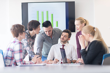 Image showing young business people group on meeting at modern office