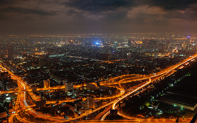 Image showing Aerial view of modern big city at night