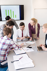 Image showing young business people group on meeting at modern office