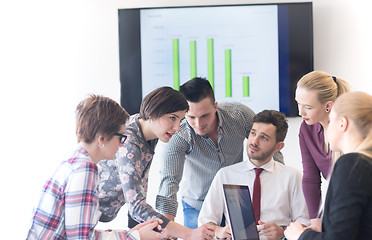 Image showing young business people group on meeting at modern office