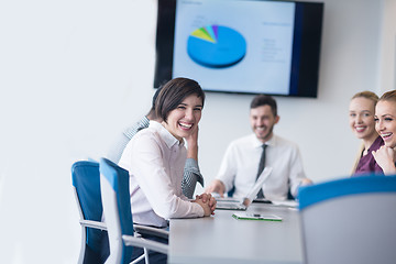 Image showing young business people group on team meeting at modern office