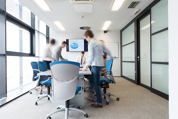 Image showing business people group entering meeting room, motion blur