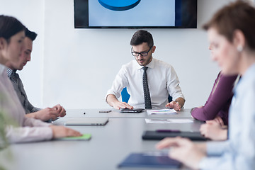 Image showing young business people group on team meeting at modern office