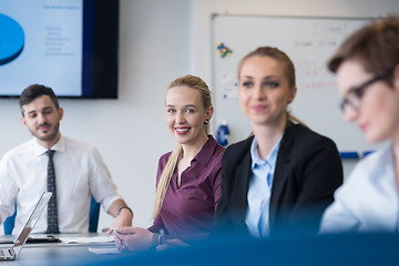 Image showing young business people group on team meeting at modern office