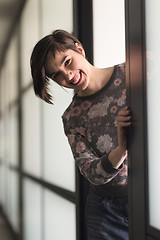 Image showing portrait of business woman in casual clothes at startup office