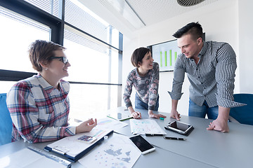 Image showing young business people group on meeting at modern office