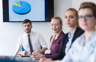 Image showing young business people group on team meeting at modern office