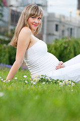 Image showing Pregnant woman in the park outdoors