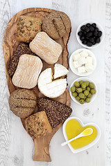 Image showing Bread Cheese and Olives