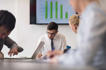 Image showing young business people group on team meeting at modern office