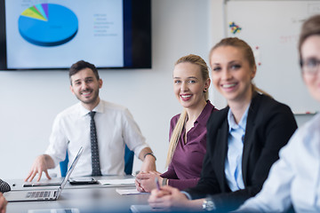 Image showing young business people group on team meeting at modern office