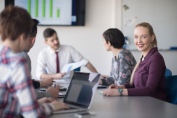 Image showing young business people group on meeting at office