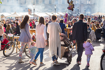 Image showing People enjoing outdoor street food festival in Ljubljana, Slovenia.