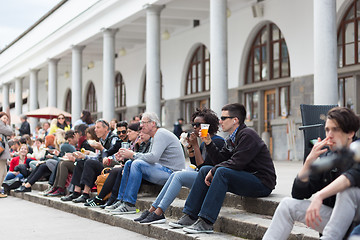 Image showing People enjoing outdoor street food festival in Ljubljana, Slovenia.