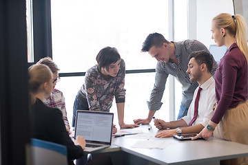 Image showing young business people group on meeting at modern office