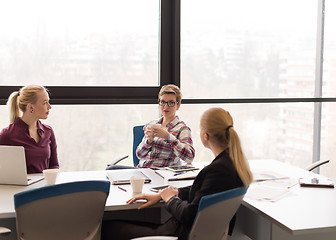 Image showing young business people group on meeting at modern office