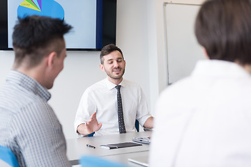 Image showing young business people group on team meeting at modern office