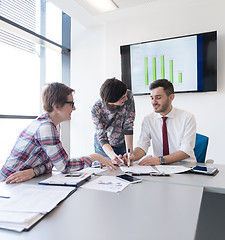 Image showing young business people group on meeting at modern office