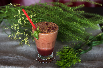 Image showing raspberry smoothie with basil