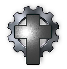 Image showing christian cross and gear wheel - 3d rendering