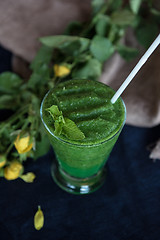 Image showing Healthy organic green smoothie