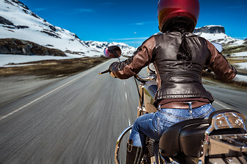 Image showing Biker girl First-person view