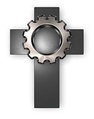 Image showing christian cross and gear wheel - 3d rendering