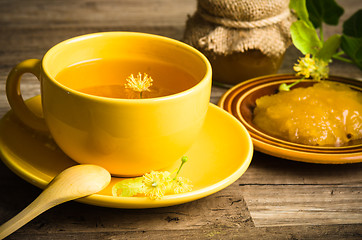 Image showing Still life with linden tea and honey