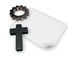 Image showing christian cross and gear wheel - 3d rendering