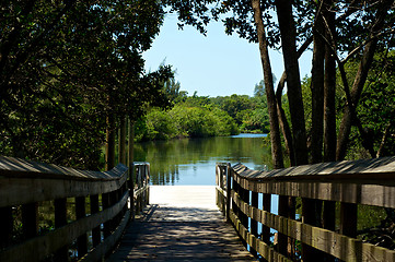Image showing view of river from boardwalk pier