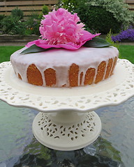 Image showing Cake with glazing and Peony