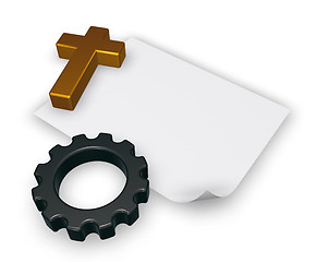 Image showing christian cross and gear wheel - 3d rendering