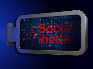 Image showing Social media concept: Social Media and Thumb Up on billboard background