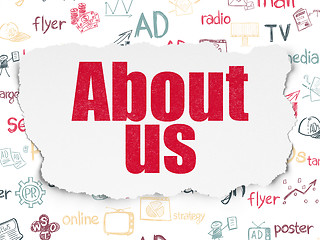 Image showing Marketing concept: About Us on Torn Paper background