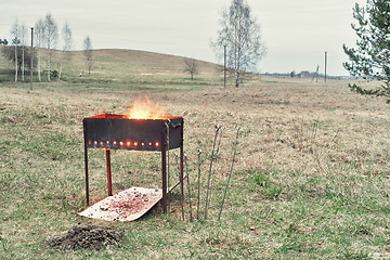 Image showing charcoal preparation to bake shashlik