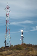 Image showing Transmitter towers on a hill