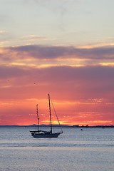 Image showing Sailing at sunset