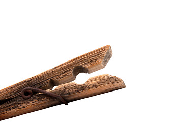 Image showing Wooden old clothespin
