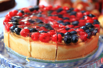 Image showing raspberries and blueberries cake