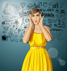 Image showing Vector Surprised Girl in Dress