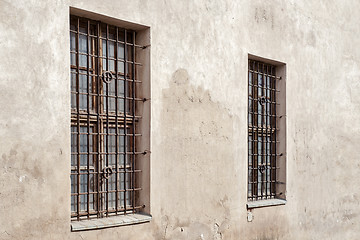 Image showing abandoned cracked wall with two  window