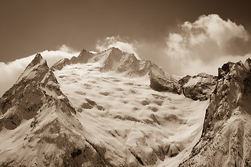 Image showing Glacier in winter mountains. 