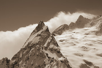 Image showing Sepia snowy mountains