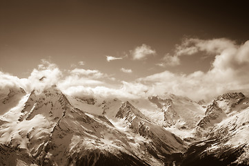 Image showing Sepia mountains at sun day