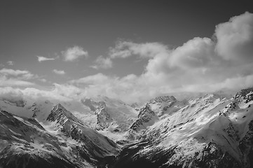 Image showing Black and white mountains in cloud