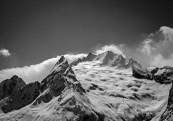 Image showing Black and white Caucasus Mountains in cloud