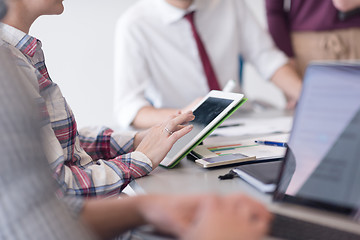 Image showing young business people group on meeting at modern office