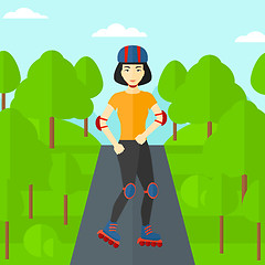 Image showing Sporty woman on roller-skates.