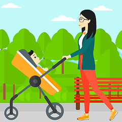 Image showing Woman pushing pram.