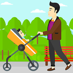 Image showing Man pushing pram.